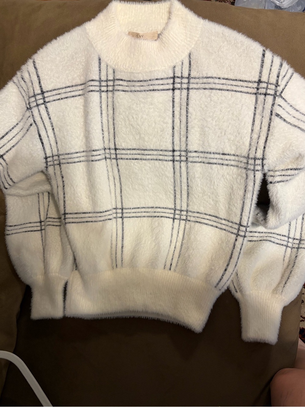 Chelsea & Violet Extremely Soft Women's Plaid Mock Neck Fuzzy Eyelash Sweater S